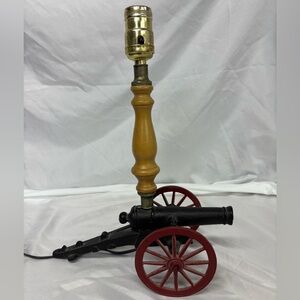 Vintage Cannon Table Lamp with Red and Black Accents
